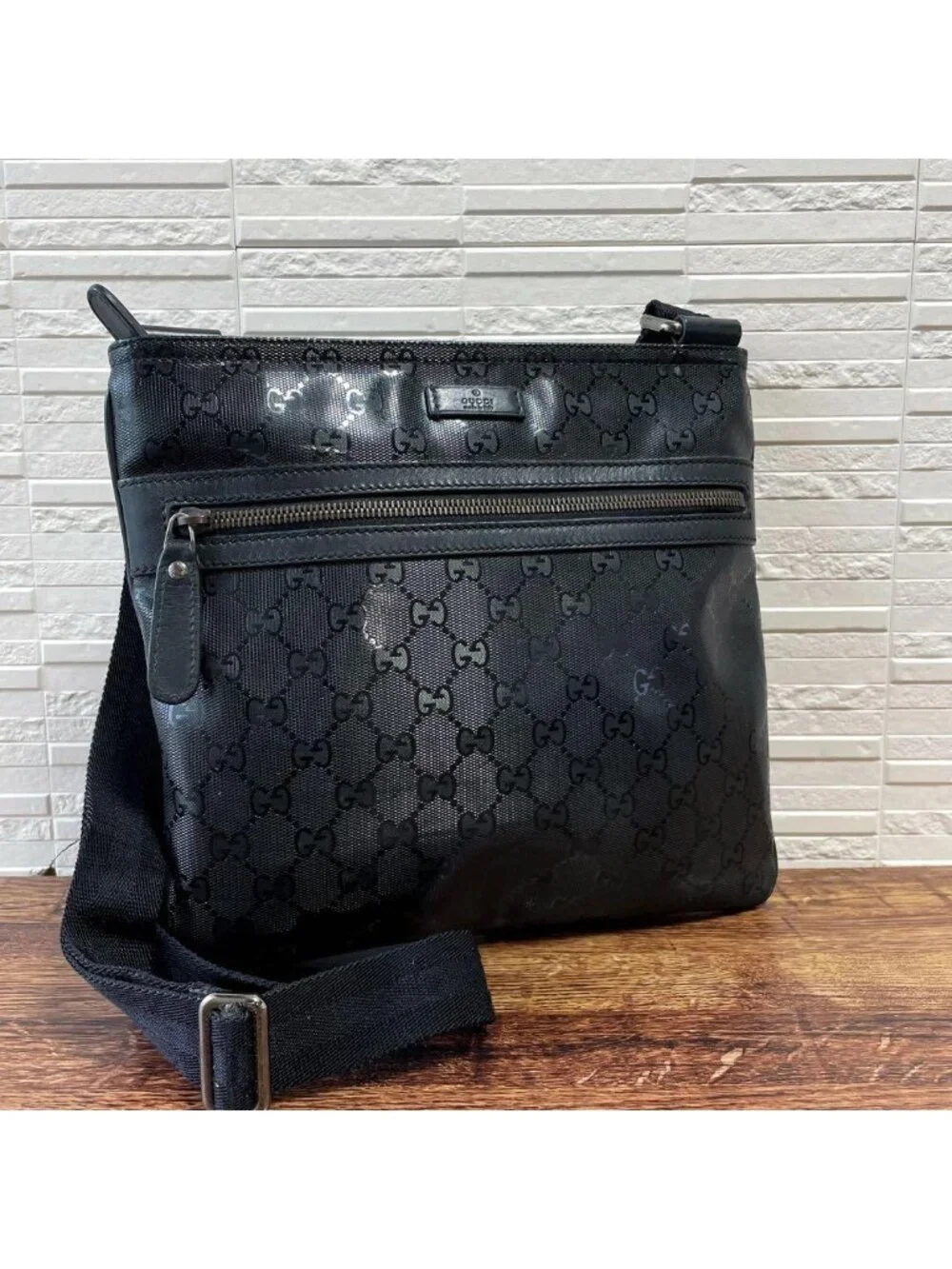 Gucci GG Supreme Crystal Shoulder Bag Messenger Black